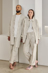 Nomen Nescio 321 Raglan Denim Jacket white – editorial, two models in matching white denim